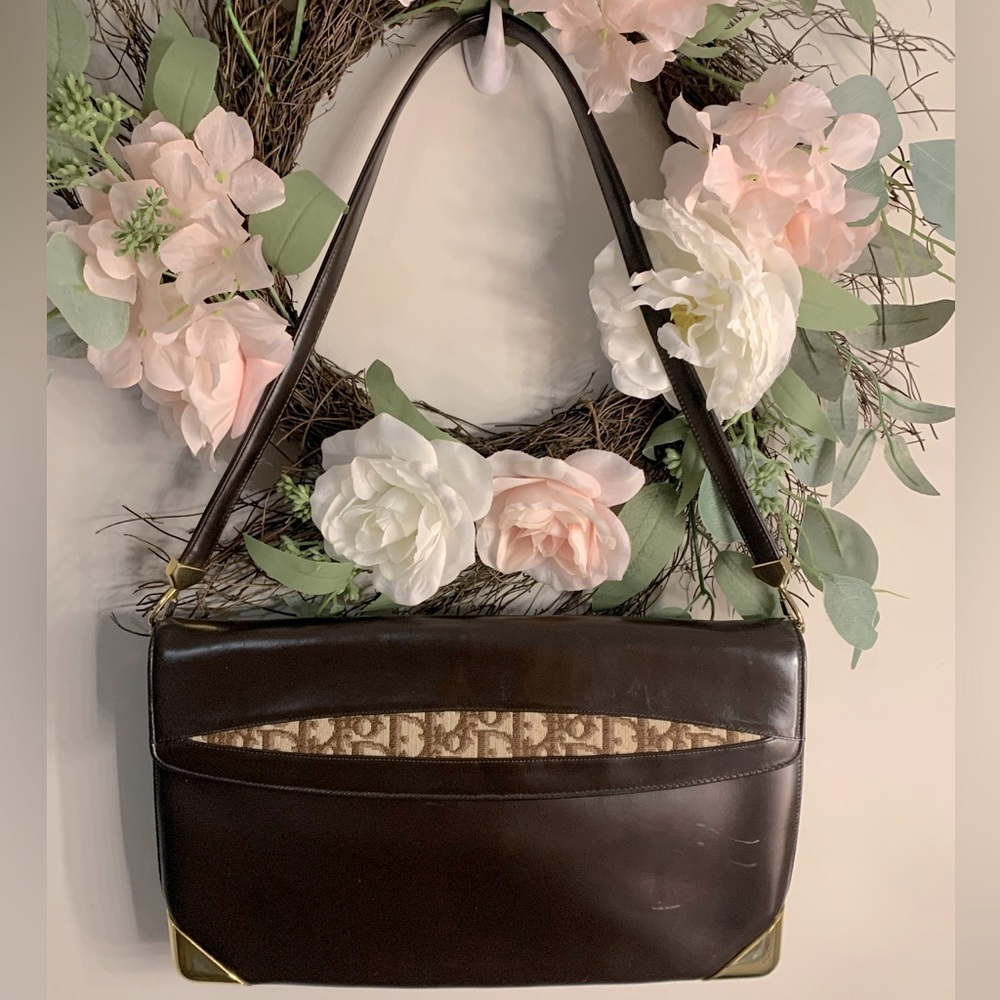 CHRISTIAN DIOR Vintage Calfskin Leather Shoulder Bag